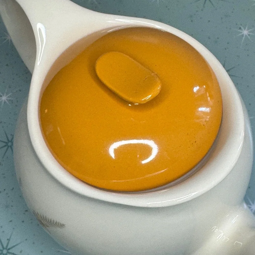 Vintage‎ Salem China Teapot Cream with Yellow Floral Design and Orange Lid